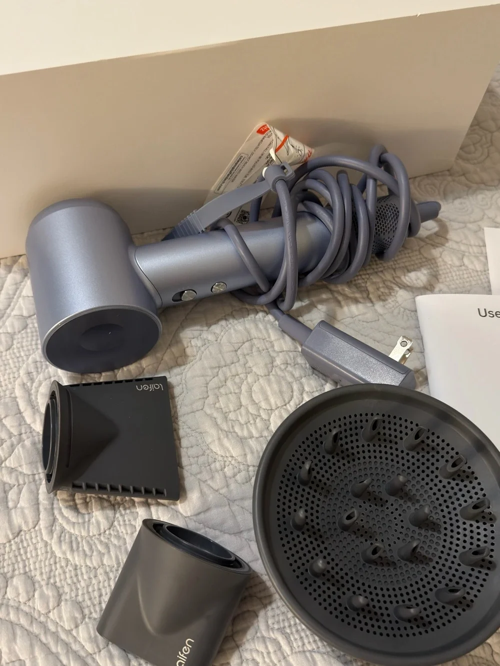 Laifen Silver Handheld Hair Dryer with Multiple Styling Attachments